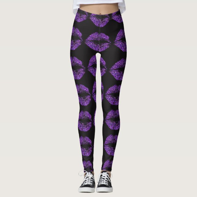 Leggings Lèvres à Parties scintillant violette #2 (Devant)