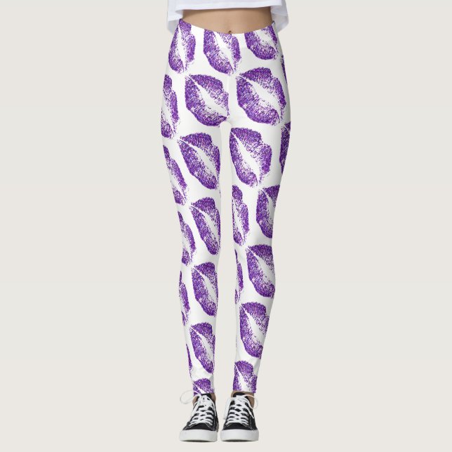 Leggings Lèvres à Parties scintillant violette Blanc modern (Devant)