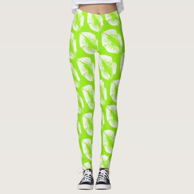 Leggings Lèvres blanches Lime moderne (Devant)