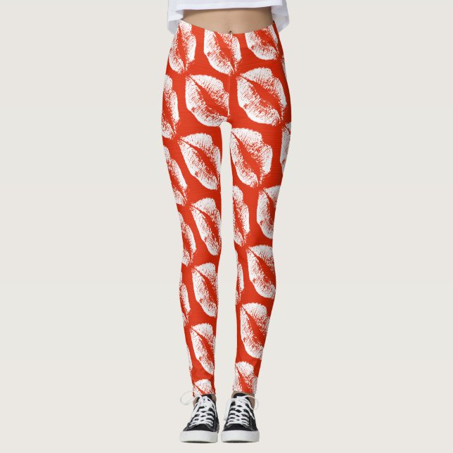 Leggings Lèvres blanches Moderne Rouge orange (Devant)