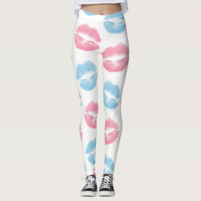 Leggings Lèvres bleues et roses Motif, Baguette à lèvres, B (Devant)