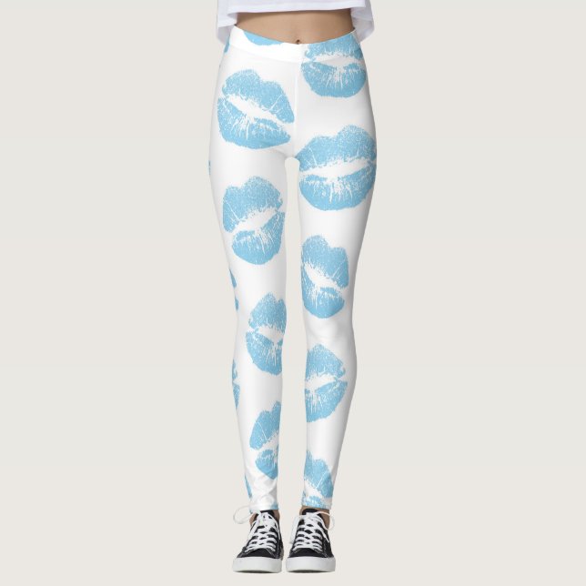 Leggings Lèvres Bleues, Motif De Lèvres, Bleu, Baiser (Devant)