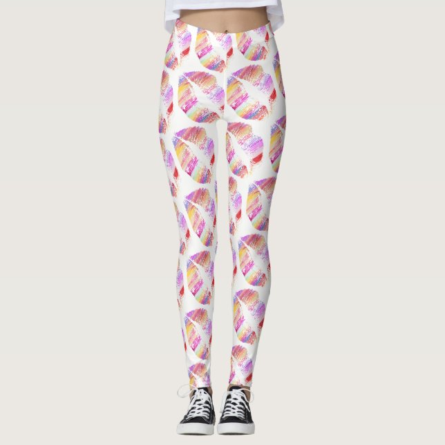 Leggings Lèvres colorées Blanc moderne (Devant)