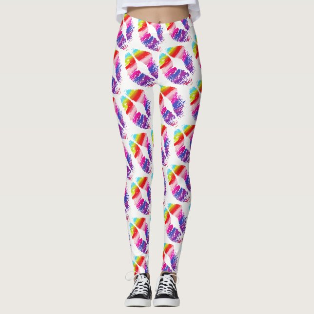 Leggings Lèvres colorées Blanc moderne #4 (Devant)