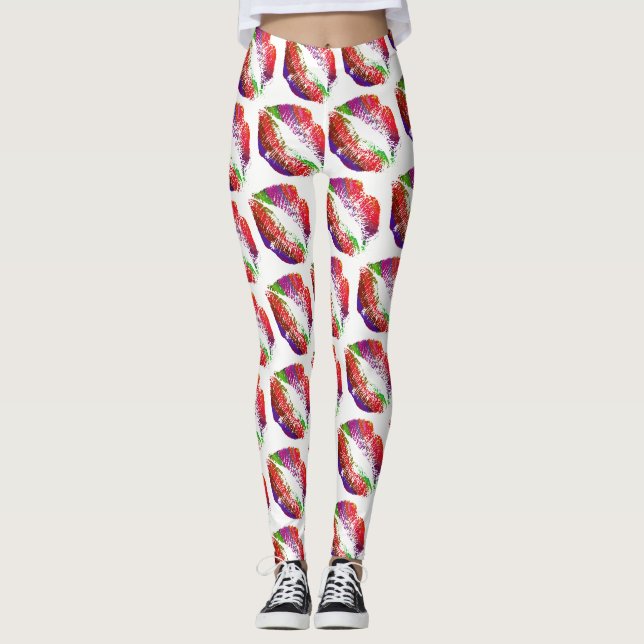 Leggings Lèvres Colorées Moderne Blanc #2 (Devant)