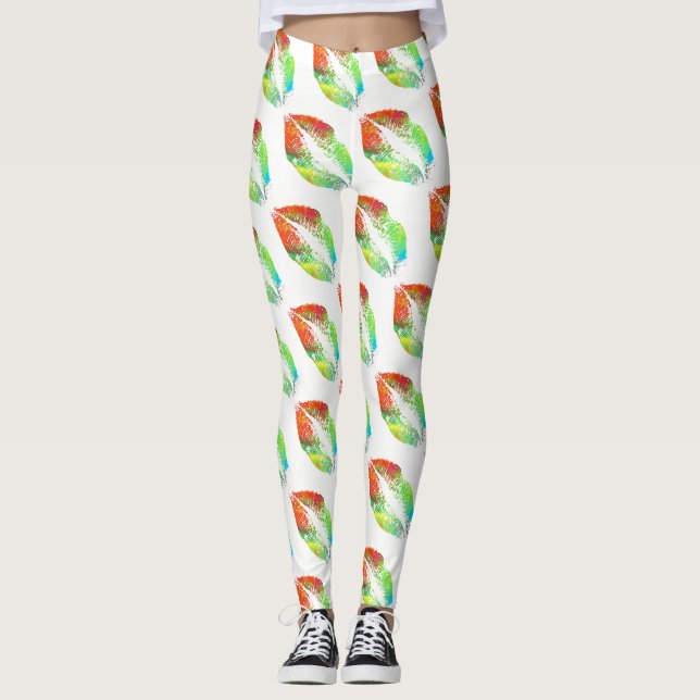 Leggings Lèvres Colorées Moderne Blanc #6 (Devant)