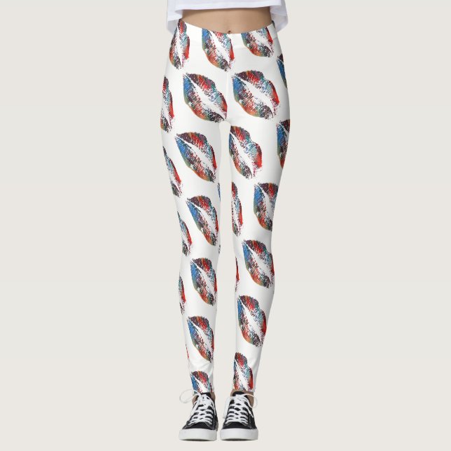 Leggings Lèvres Colorées Moderne Blanc #7 (Devant)