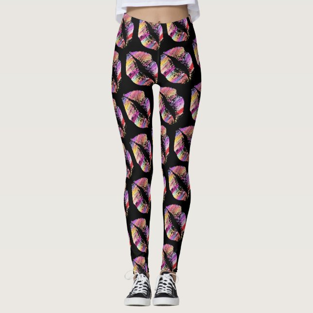 Leggings Lèvres colorées Noir moderne (Devant)