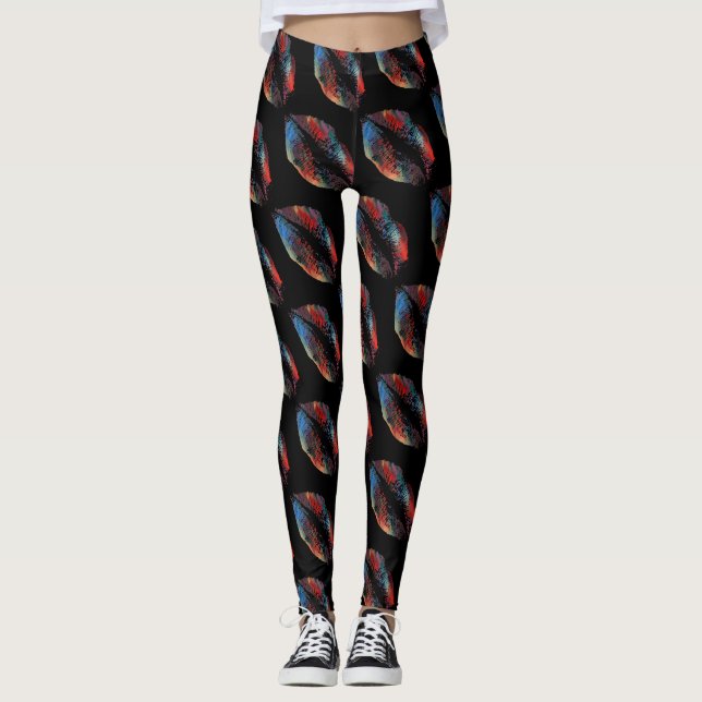 Leggings Lèvres colorées Noir moderne #7 (Devant)