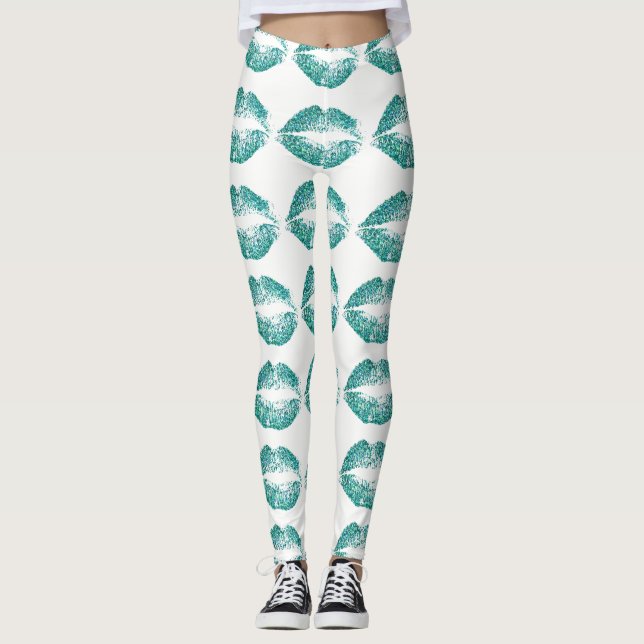 Leggings Lèvres de Parties scintillant turquoise #2 (Devant)