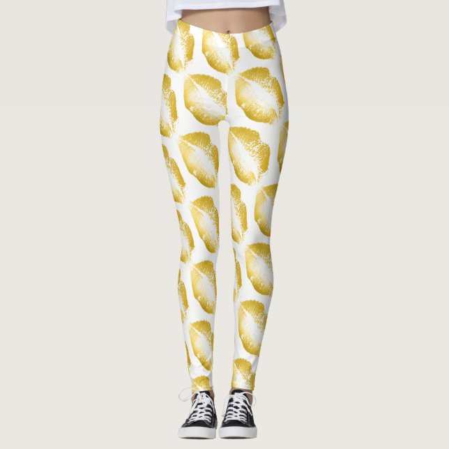 Leggings Lèvres d'or Blanc moderne (Devant)