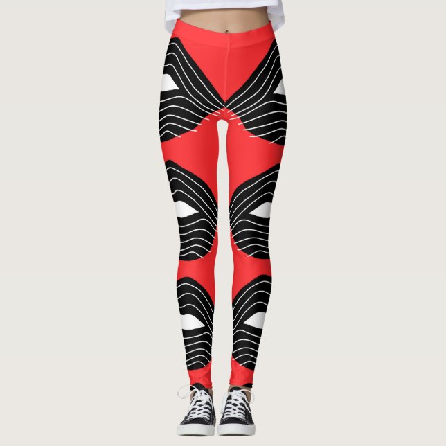 Leggings Lèvres noires sur les guêtres rouges (Devant)