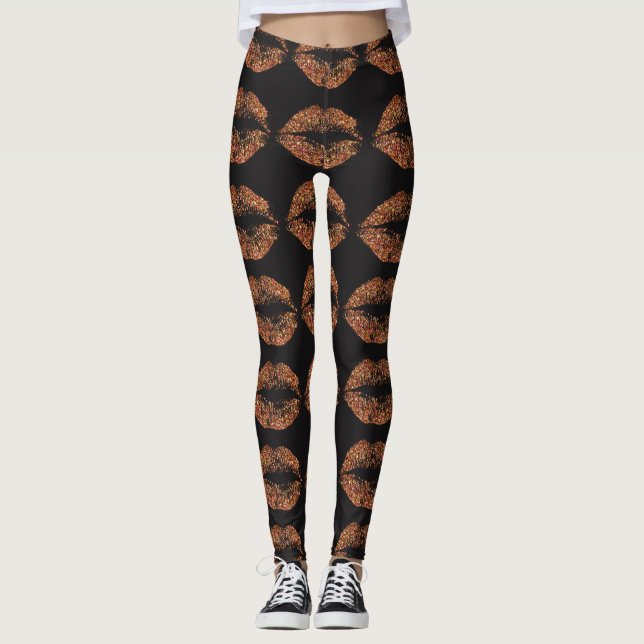 Leggings Lèvres Pailletées Orange #2 (Devant)