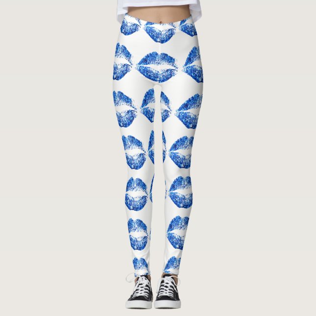 Leggings Lèvres Parties scintillant bleues #2 (Devant)
