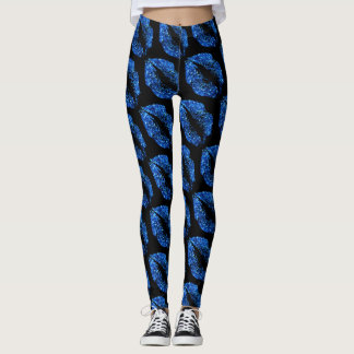 Leggings Lèvres Parties scintillant bleues Noir moderne