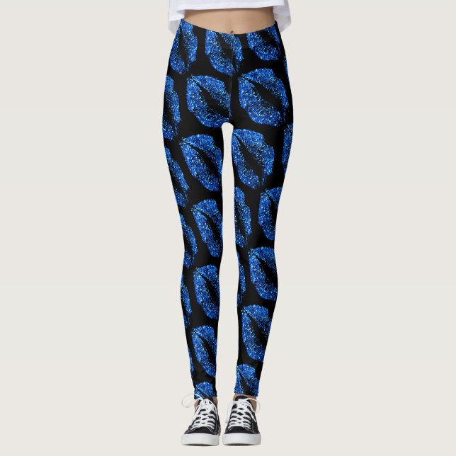 Leggings Lèvres Parties scintillant bleues Noir moderne (Devant)