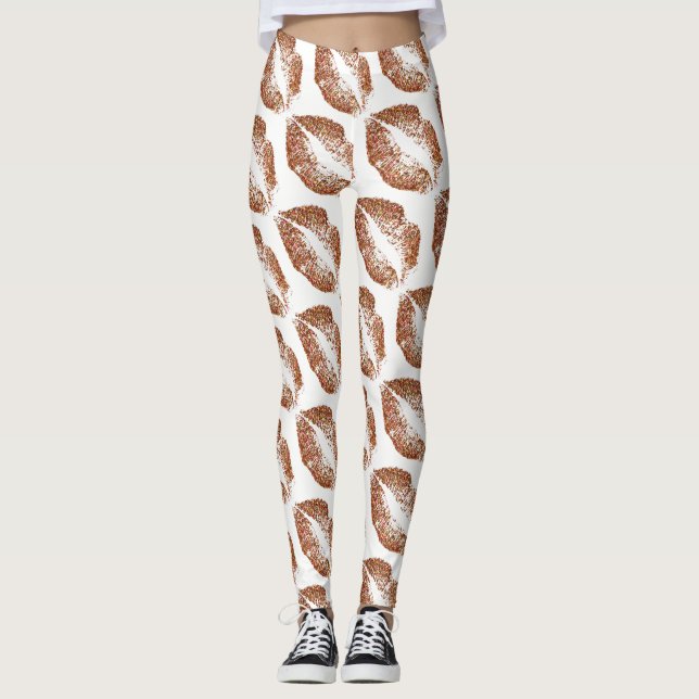 Leggings Lèvres Parties scintillant orange Blanc moderne (Devant)