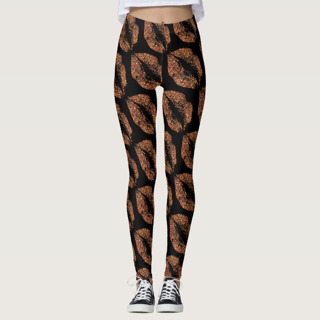 Leggings Lèvres Parties scintillant orange Noir moderne (Devant)
