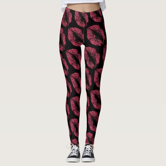 Leggings Lèvres Parties scintillant rouge Noir moderne (Devant)
