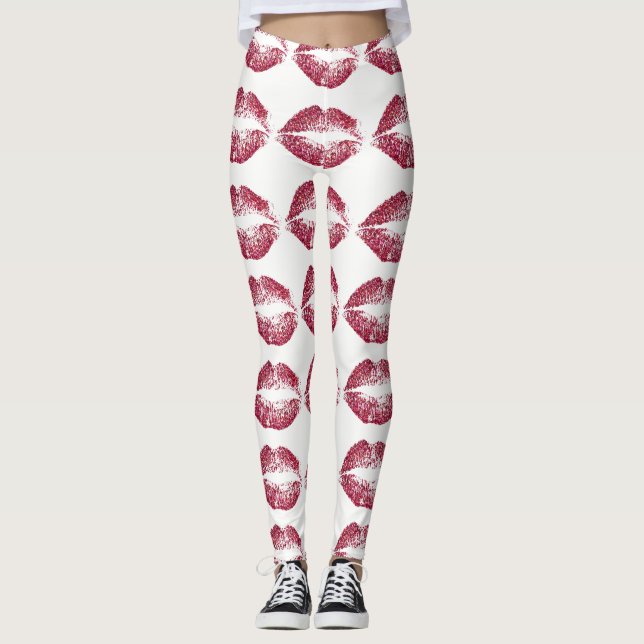 Leggings Lèvres Parties scintillant rouges #2 (Devant)