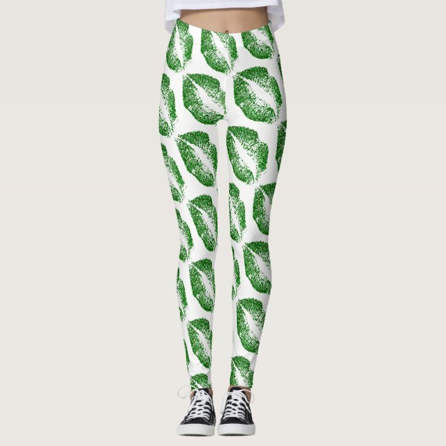 Leggings Lèvres Parties scintillant verte Blanc moderne (Devant)