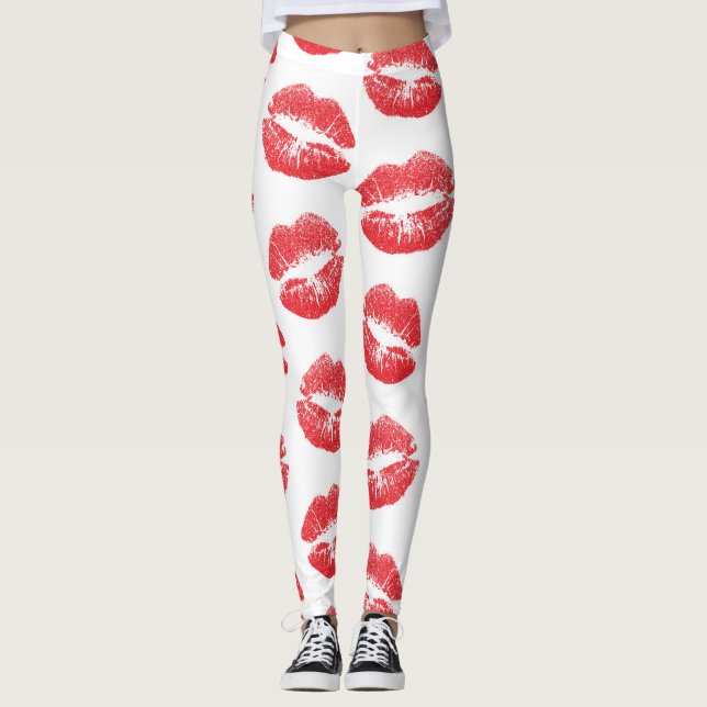 Leggings Lèvres Rouges, Motif De Lèvres, Rouge Lèvres, Bais (Devant)