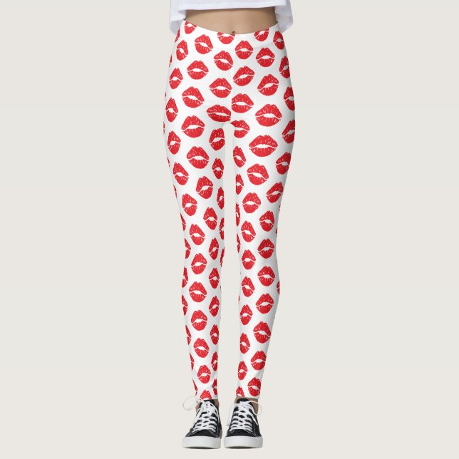 Leggings Lèvres Rouges, Rouge À Lèvres, Baiser, Motif Des L (Devant)