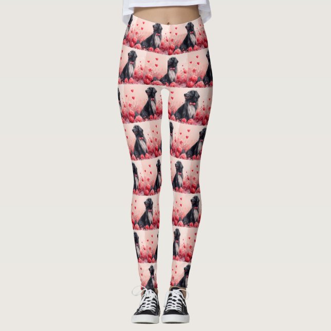 Leggings Lévrier Afghan avec des Roses - Saint-Valentin  (Devant)