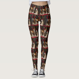 Leggings Lévrier Afghan près de la cheminée de Noël