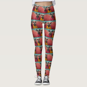 Leggings Lévrier aux Roses de cœur pour la Saint-Valentin