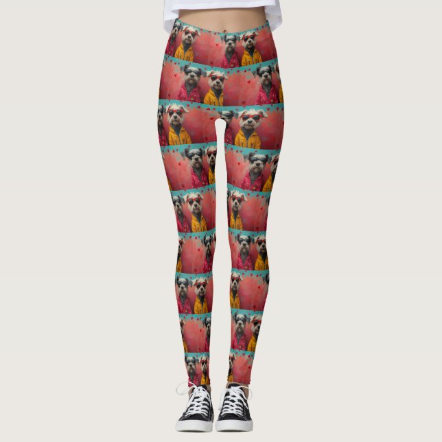 Leggings Lévrier aux Roses de cœur pour la Saint-Valentin (Devant)