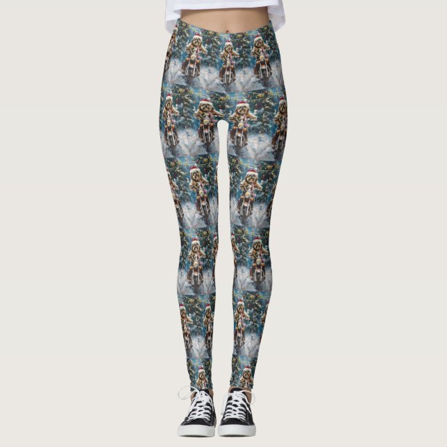 Leggings Lhasa Apso Chien à Moto Noël (Devant)