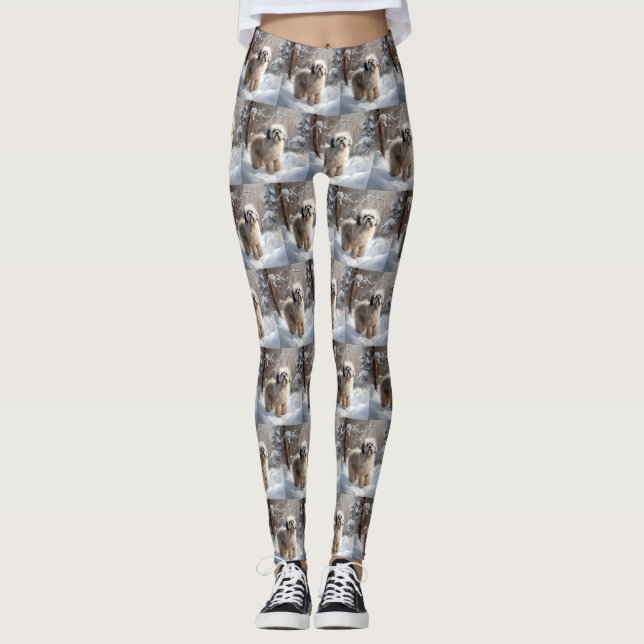 Leggings Lhasa Apso Laissez Tomber la Neige Noël (Devant)