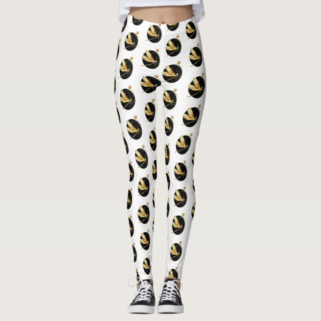 Leggings libellule d'or en cercle noir (Devant)