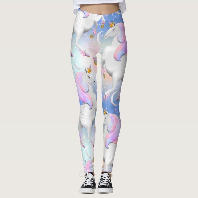Leggings Licorne princesse rose et bleu nuit (Devant)