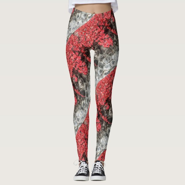 Leggings lierre rouge rose feuille mur de pierre d'automne (Devant)