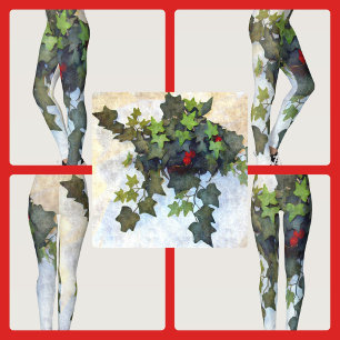 Leggings Lierre vert avec des baies rouges