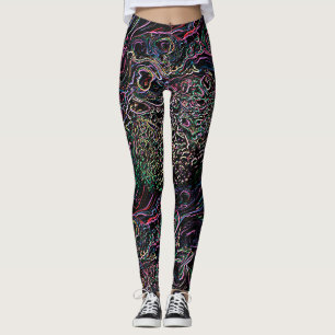 Leggings Ligne Arc-en-Ciel Colorée Enchevêtrée Noeuds Noirs