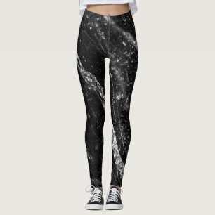 Leggings Ligne brillante argentée sur roche noire abstraite