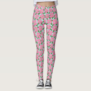 Leggings ligne de bois de chien à fleurs roses tirant flora