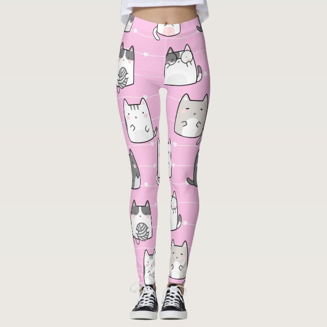 Leggings Ligne de coeur de Motif Cute Kawaii Cats (Devant)