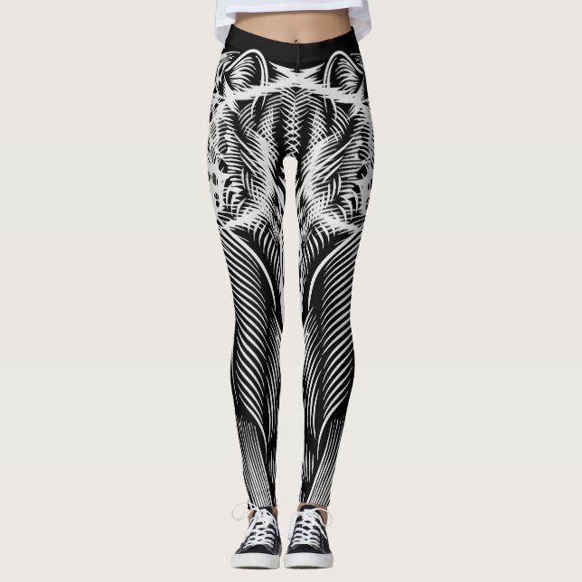 Leggings Ligne de léopard – Noir et Blanc Artistique (Devant)