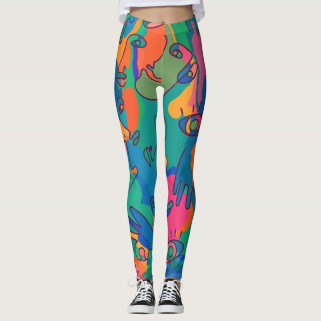 Leggings Ligne Doodle vintage Abstraite face (Devant)