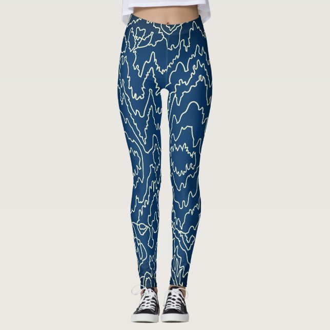 Leggings Ligne géométrique blanche Curvy bleu (Devant)