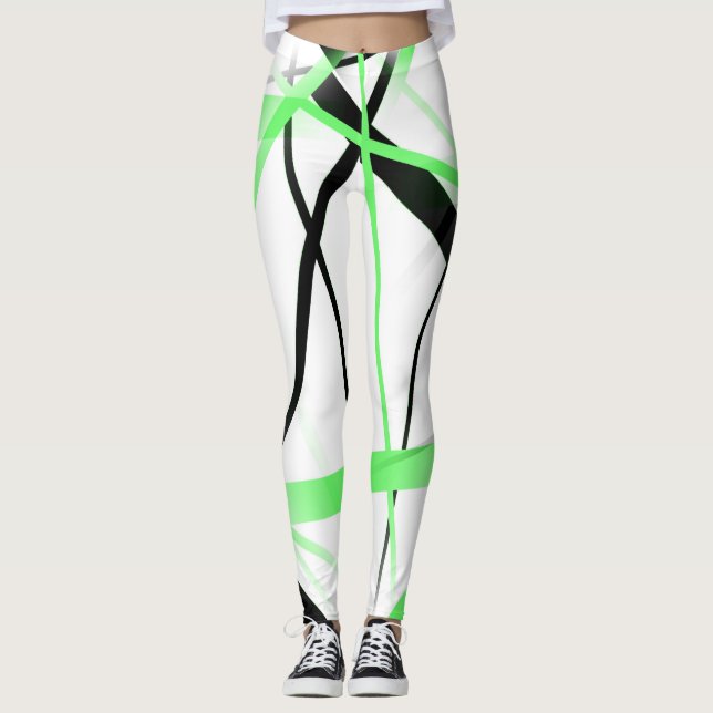 Leggings Ligne Moderne Géométrie Cool Blanche Noir Vert Cit (Devant)
