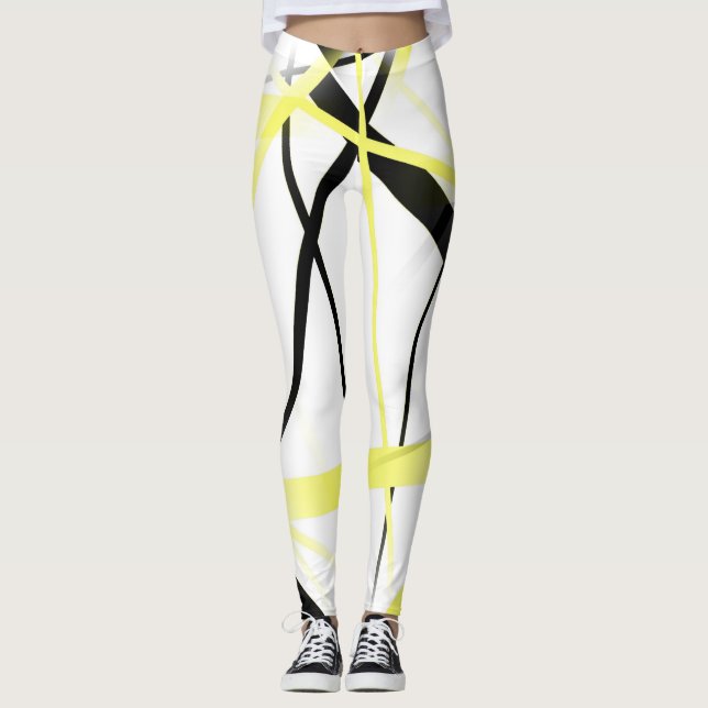 Leggings Ligne Moderne Géométrie Cool Blanche Noire Jaune (Devant)