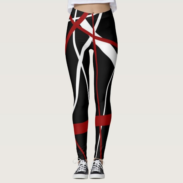 Leggings Ligne Moderne Géométrie Urbaine Noir Blanc Rouge (Devant)