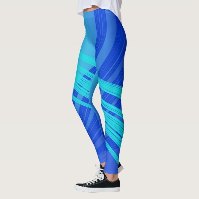 Leggings Lignes Abstraites bleues et Turquoises (Gauche)
