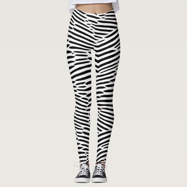 Leggings Lignes Abstraites en noir et blanc Artsy (Devant)
