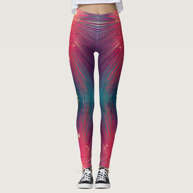 Leggings Lignes abstraites rose chaud motif moderne (Devant)